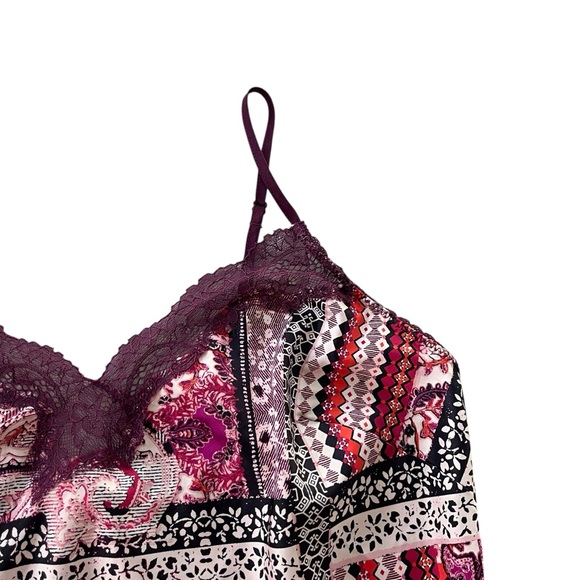 Victorias Secret Women M Pink Maroon Paisley Satin Lace Trim Intimate Slip Dress - Picture 5 of 16